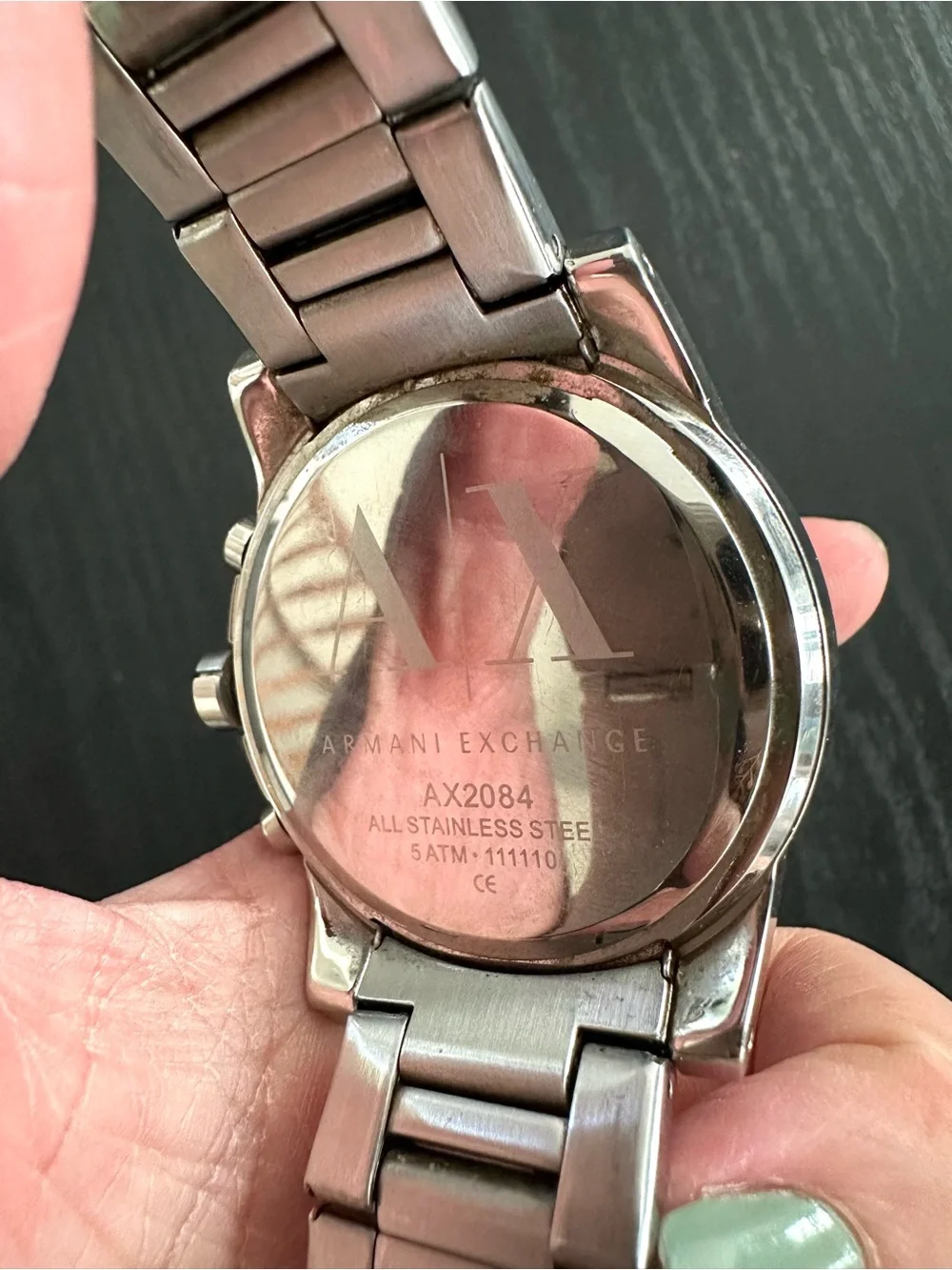 Armani Exchange Silver-Tone Bracelet Watch with Black Dial 42mm